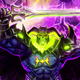 With green flame surrounding his skull, Masters of the Universe: Revelation's giant Skelegod holds aloft the Sword of Power.